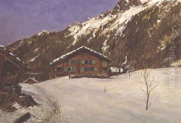 Chalet in the Snow Oil Painting by Ernest Albert Waterlow