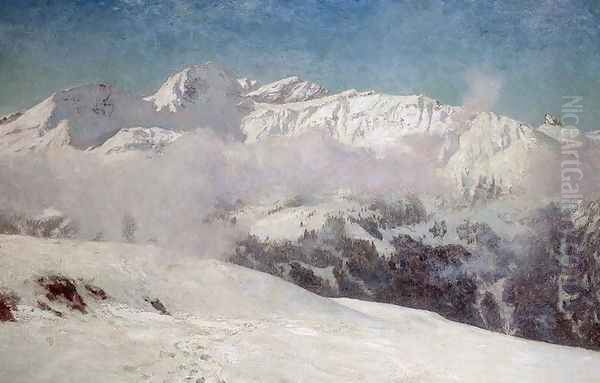 Early Morning Mist in the Mountains, Shilthorn Oil Painting by Ernest Albert Waterlow