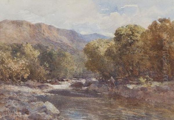 Landscape With Fisherman Oil Painting by Harry T. Hine