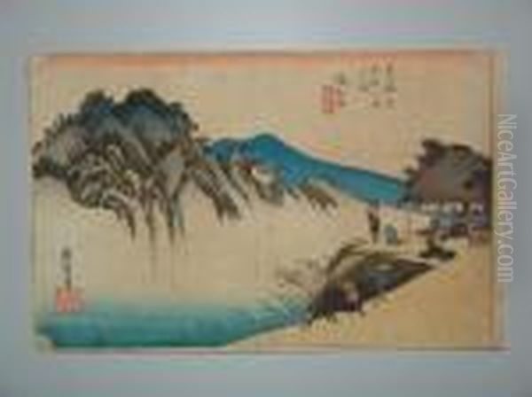 La Maison De The A Sakanoshita Oil Painting by Utagawa or Ando Hiroshige