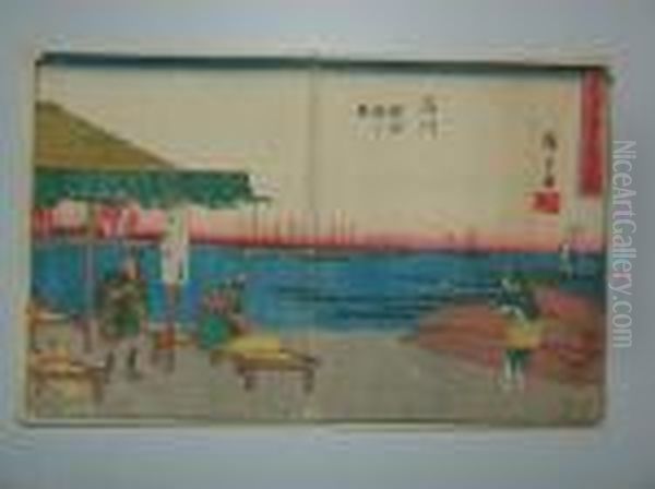 Shinagawa Oil Painting by Utagawa or Ando Hiroshige