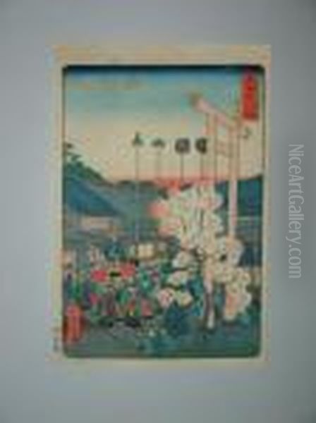 La Rue De La Fourche A Yokkaichi Oil Painting by Utagawa or Ando Hiroshige