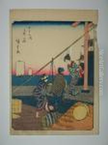 Fukuroi Oil Painting by Utagawa or Ando Hiroshige