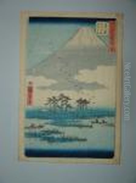 Yoshiwara Oil Painting by Utagawa or Ando Hiroshige