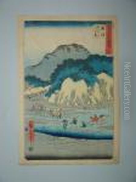 Okitsu Oil Painting by Utagawa or Ando Hiroshige