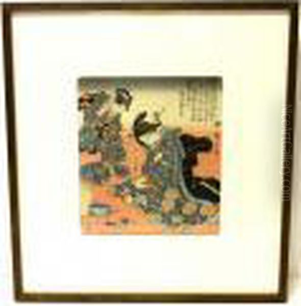 Two Young Women; Oil Painting by Utagawa or Ando Hiroshige