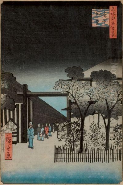 La Maison De The A Meguro Oil Painting by Utagawa or Ando Hiroshige