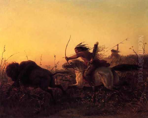 Indian Buffalo Hunt Oil Painting by Carl (Charles Ferdinand) Wimar