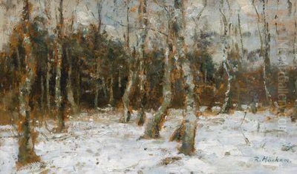 Verschneiter Birkenwald Oil Painting by Rudolf Hockner