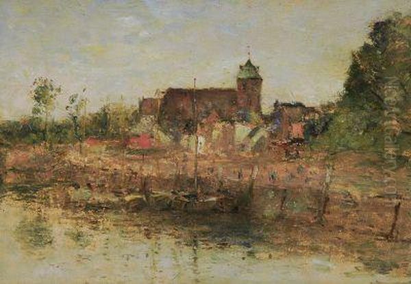 Holzhafen In Stade Mit St. Wilhadi Im Hintergrund Oil Painting by Rudolf Hockner