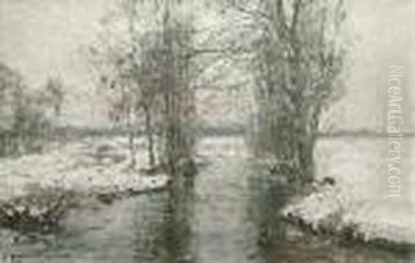 A Stream In Winter Oil Painting by Rudolf Hockner