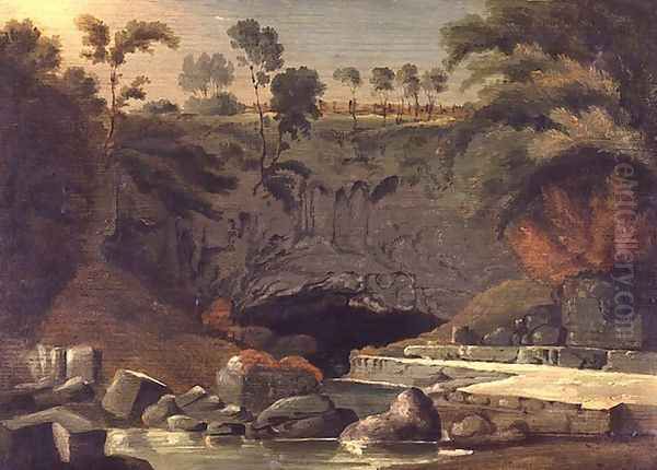 Porth-yr-Ogof, Brecknockshire, 1819 Oil Painting by Penry Williams