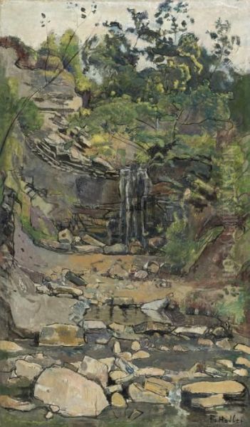 Waterfall In The Savoy Region Oil Painting by Ferdinand Hodler