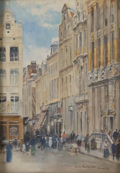 Vue De La Grand Place De Bruxelles Animee Oil Painting by Emile Hoeterickx