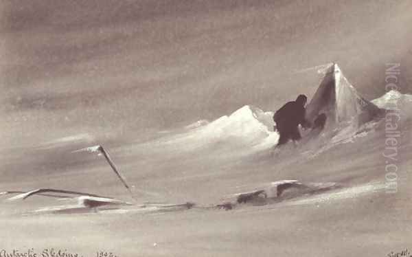 Antarctic Sledging, one of Scotts party prepares for a night away from base, 1903 Oil Painting by Edward Adrian Wilson