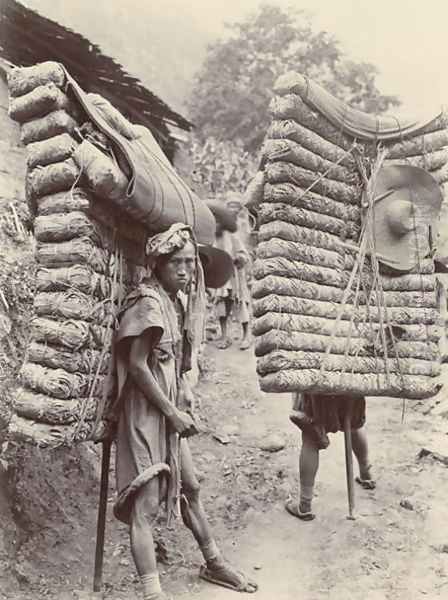 Men Carrying Tea Bricks for Tibet, 30th July 1908 Oil Painting by Edward Adrian Wilson