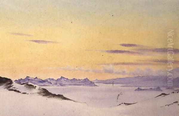 Erebos and Northern Islets, McMurdo Strait, Antarctica, 1903 Oil Painting by Edward Adrian Wilson