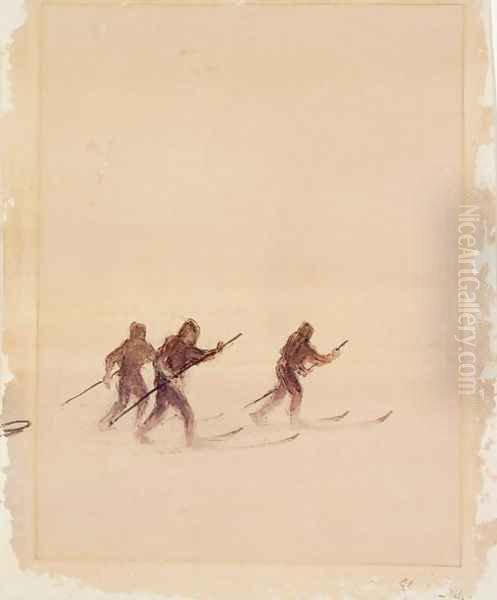 Men on Skis Oil Painting by Edward Adrian Wilson