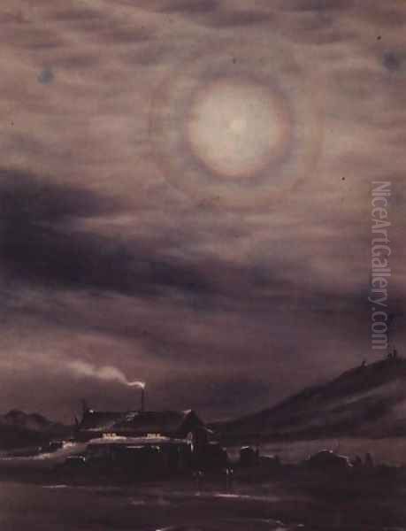 Lunar Corona, Cape Evans, McMurdo Sound at Cape Evans Oil Painting by Edward Adrian Wilson