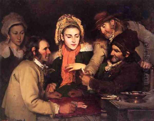 Card Players in Brittany Oil Painting by Robert Wylie