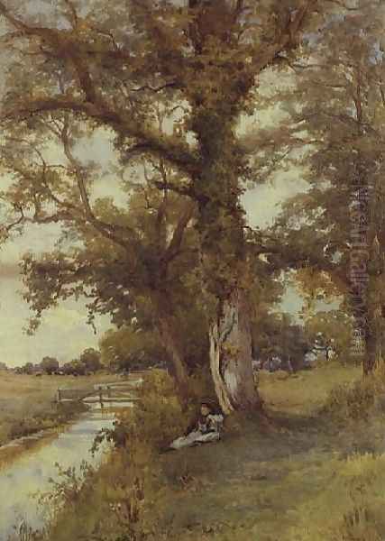 Children by the Tillingbourne at Abinger Hammer Oil Painting by Arthur Waite