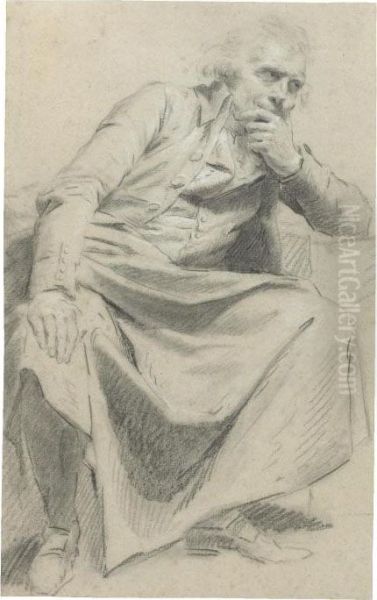 A Seated Man, Resting His Elbow On A Table Oil Painting by Claude Jean-Bapt. Hoin