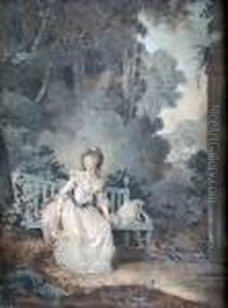 Jeune Femme Sur Le Banc Oil Painting by Claude Jean-Bapt. Hoin