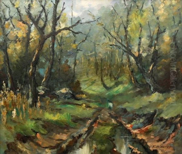 Forest In The Mountains Krusne Hory Oil Painting by Karel Holan