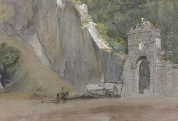 Figures Before A Stone Archway, Ariccia, Near Rome Oil Painting by James Holland