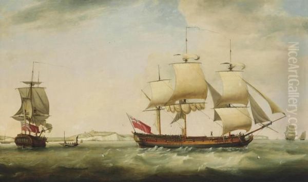 The Merchantman 
Trelawney 
 In Two Positions In The Channel Off Dover Oil Painting by Francis Holman