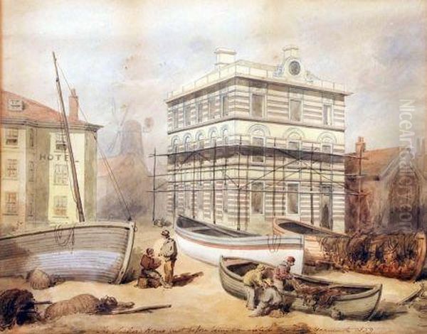 The Sailors House Just Before Being Completed Yarmouth 1859 Oil Painting by Cornelius Holmes-Winter