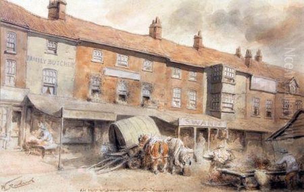 Old Great Yarmouth Market Place 1863 Oil Painting by Cornelius Holmes-Winter