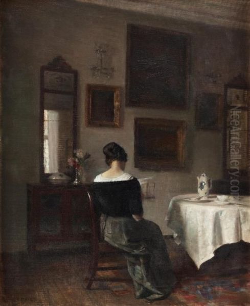 At The Breakfast Table Oil Painting by Carl Vilhelm Holsoe