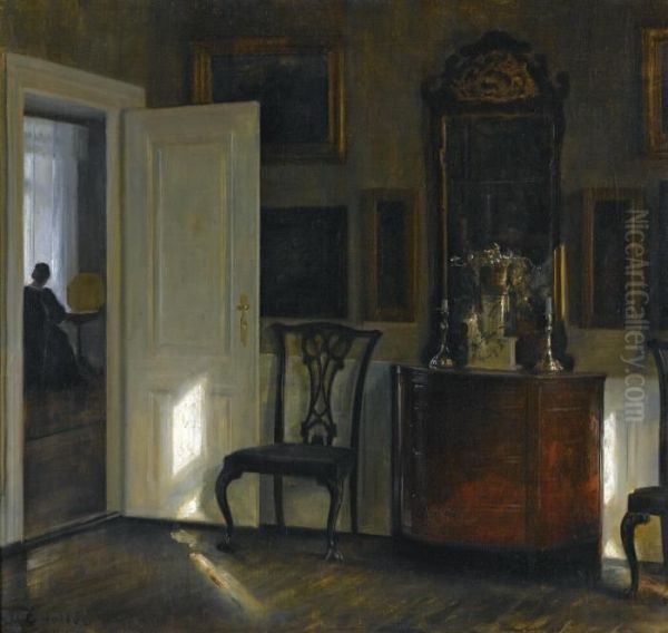 Interior Oil Painting by Carl Vilhelm Holsoe