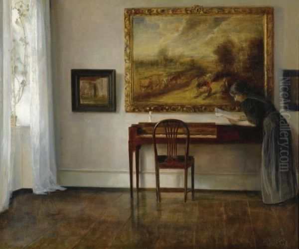 Interior With Painting Oil Painting by Carl Vilhelm Holsoe