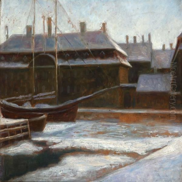 Winter Day At Christianshavn, Denmark Oil Painting by Carl Vilhelm Holsoe