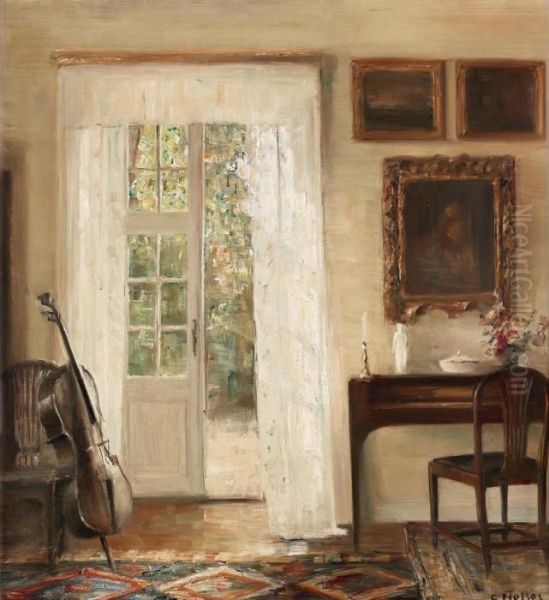 Interior With A Cello Oil Painting by Carl Vilhelm Holsoe