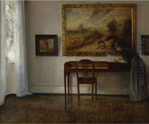 Interior Og Maleri (interior With Painting) Oil Painting by Carl Vilhelm Holsoe