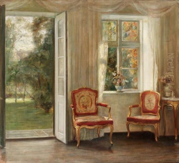 Salong I Varljus. Signerad C Holsoe Oil Painting by Carl Vilhelm Holsoe