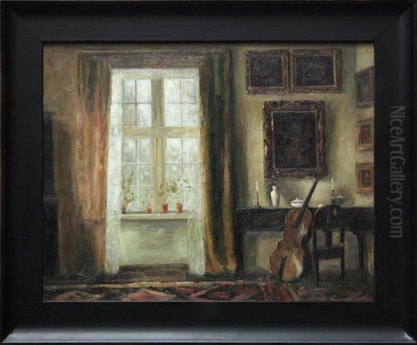 Interior With Cello Oil Painting by Carl Vilhelm Holsoe