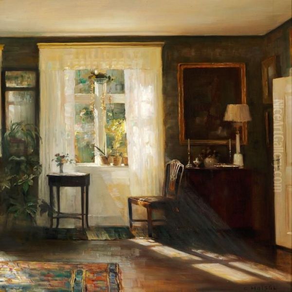 Sunshine In The Sittingroom Oil Painting by Carl Vilhelm Holsoe