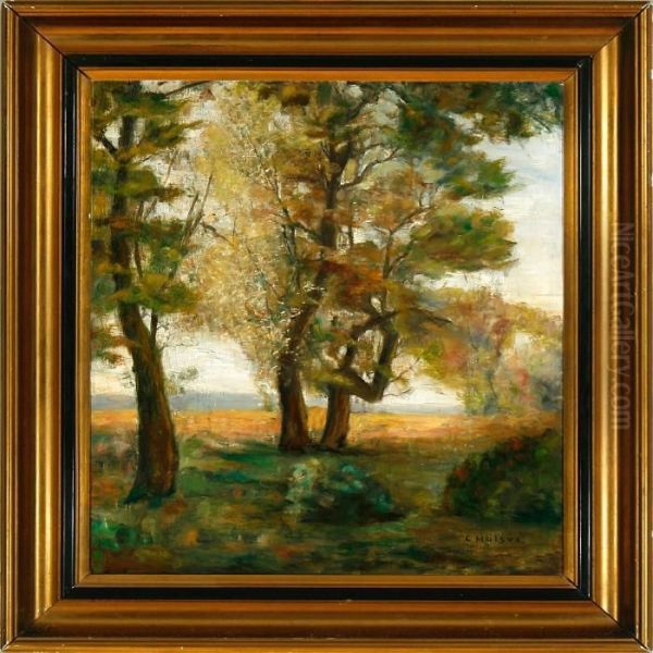 Tall Trees With Fields Inthe Background Oil Painting by Carl Vilhelm Holsoe