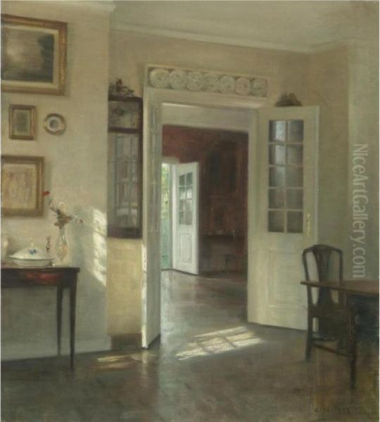 Interior I Solskin (sunlit Interior) Oil Painting by Carl Vilhelm Holsoe