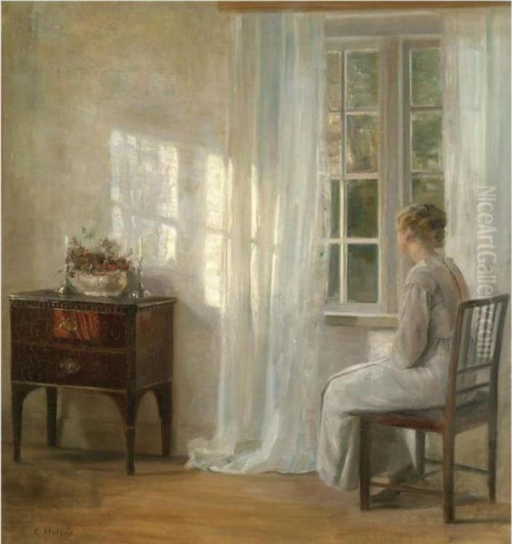 Kvinde Ved Vindue (lady By A Window) Oil Painting by Carl Vilhelm Holsoe