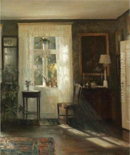 Interior I Solskin (sunlit Interior) Oil Painting by Carl Vilhelm Holsoe