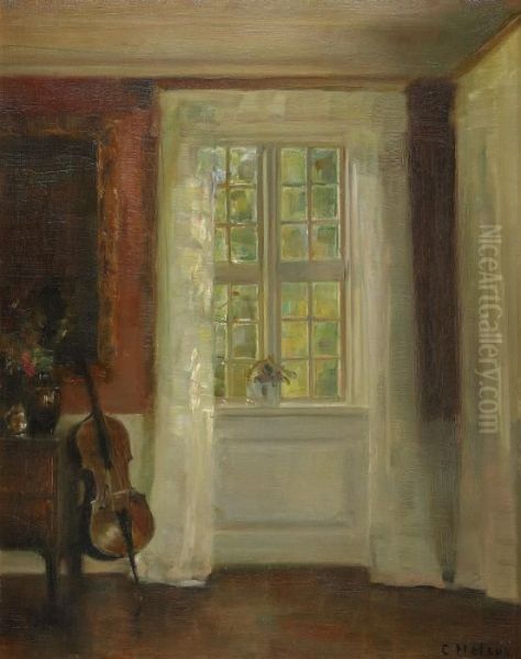 Interior Med Solbelyst Fonster Oil Painting by Carl Vilhelm Holsoe