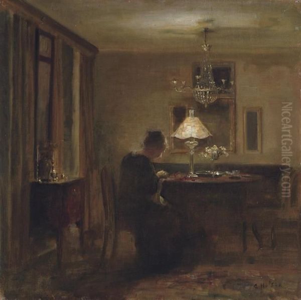 Kvinde I Et Interior (lady In An Interior) Oil Painting by Carl Vilhelm Holsoe