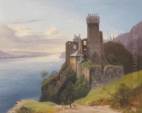 View Of The Ruins Of Weitenegg On The Danube Oil Painting by Joseph Holzer