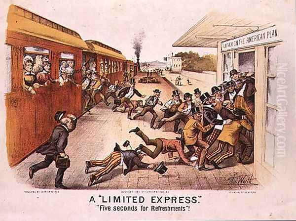 A Limited Express,Five Seconds for Refreshments, pub. by Currier and Ives in New York, 1884 Oil Painting by Thomas Worth