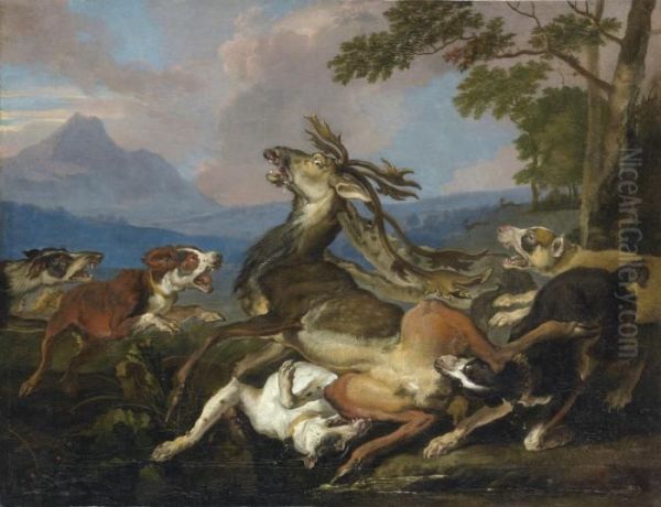 L'halali Du Cerf Oil Painting by Abraham Hondius